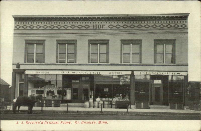 St. Charles MN JJ Speeter's General Store c1910 Postcard - STOREFRONT