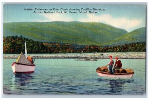 c1940's Lobster Fisherman At Otter Creek Boats Mt. Desert Island Maine Postcard