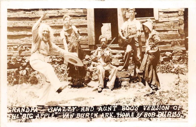 Arkansas AR Postcard VAN BUREN Bob Burns 40s RPPC Log Cabin Grandpa Snazzy 