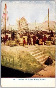 Harbor Of Hong Kong China Boat Docks & Fishermen Postcard