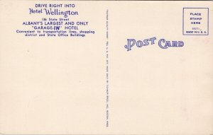 Hotel Wellington Albany NY New York Garage In USA Vintage Linen Postcard H28