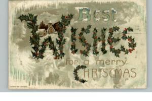 Embossed Christmas Wishes c1910 Postcard
