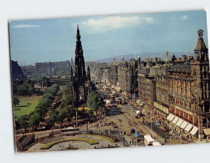 Postcard Scott Monument Pipe Band in Princess Street Edinburgh Scotland