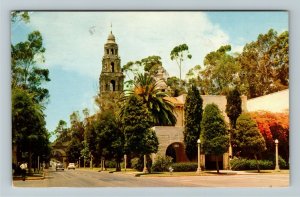 San Diego CA-California, Balboa Park, Plaza de Panama, Tower, Chrome Postcard