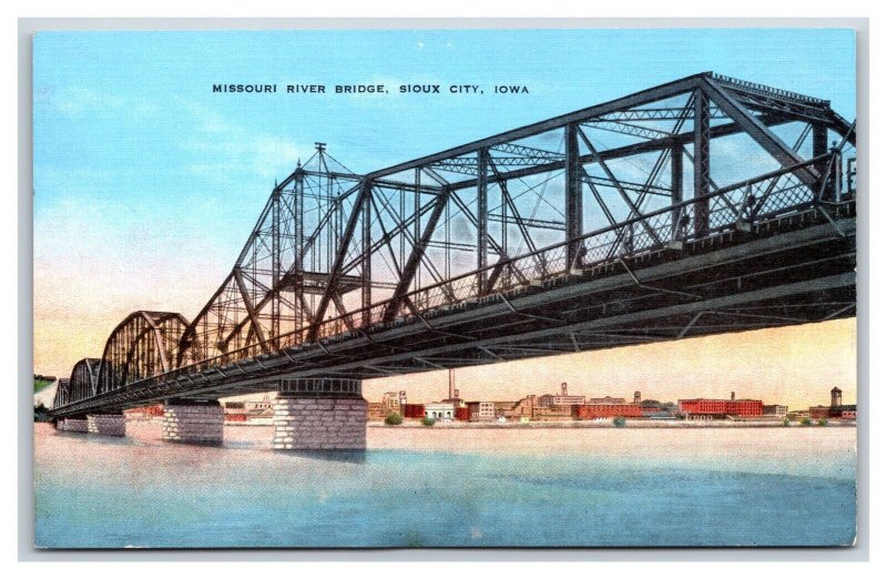 Missouri River Bridge Sioux City Iowa IA UNP Linen Postcard S6