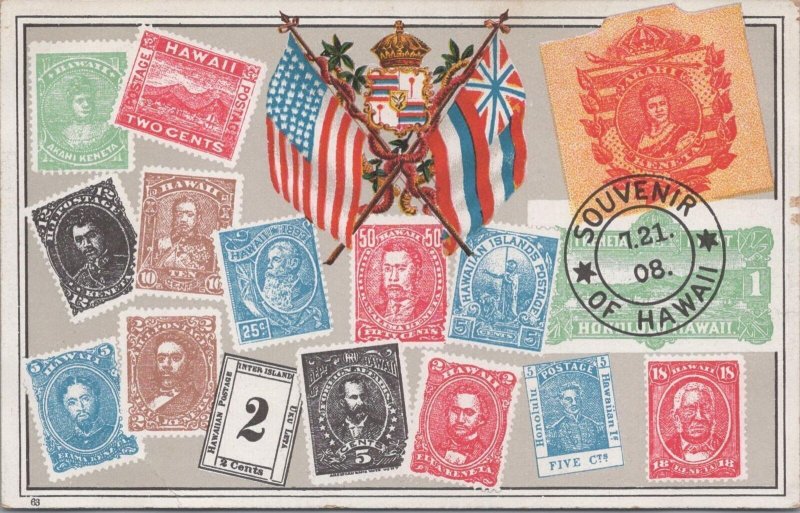 Postcard Stamps Souvenir of Hawaii