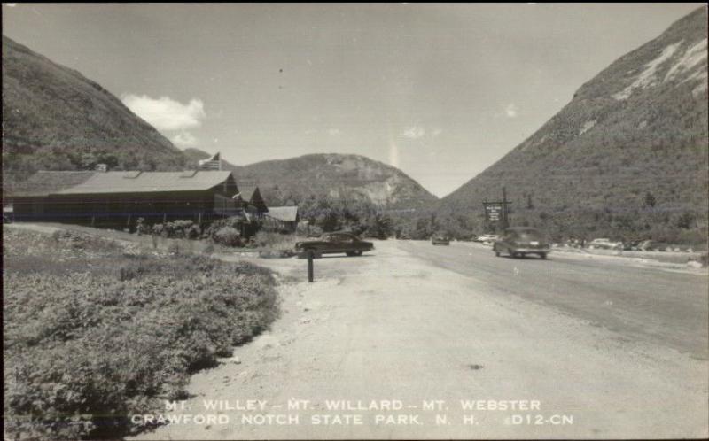 Crawford Notch State Park NH Cars & Bldgs Real Photo Postcard