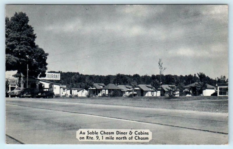 AuSABLE CHASM, New York NY ~ Roadside Au SABLE CHASM DINER Cabins 1950s Postcard 