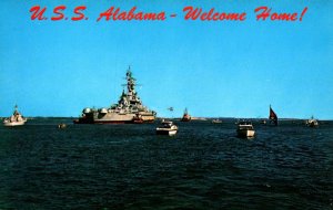 USA USS Alabama Welcome Home! Chrome Postcard 09.82