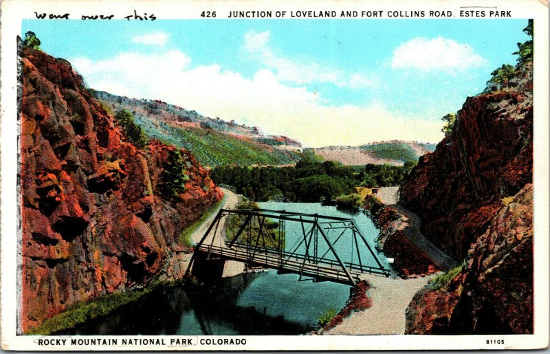 Vtg Junction Of Loveland and Fort Collins Road Estes Park Colorado CO Postcard