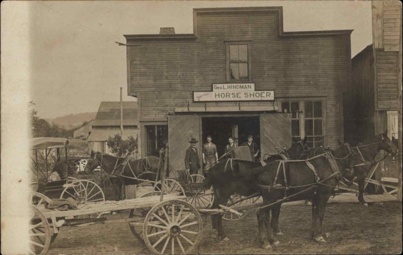West Franklin PA (on Back) Blacksmith Horse Shoer George Hindman RPPC c1910