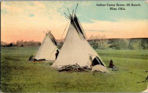 Indian Camp Scene, 101 Ranch, Bliss OK Vintage Postcard K79