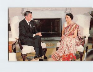 Postcard Pres. Reagan Meets India's Prime Minister Indira Gandhi Washington DC