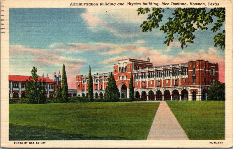 Vtg 1940s Rice Institute Admin and Physics Buildings Houston Texas TX Postcard