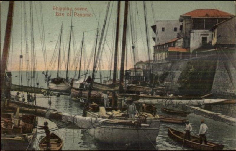 Panama Bay Shipping Scene c1910 Postcard