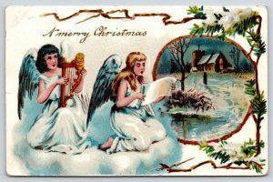 Christmas~Angels Sing & Harp in Clouds~Night Church~Art Nouvueau Pine~Russian