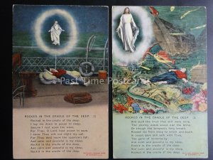 ROCKED IN THE CRADLE OF THE DEEP Bamforth Song Cards c1910 set of 2 No 4556 1/2