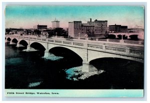 1914 Fifth Street Bridge Buildings Scene Waterloo Iowa IA Antique Postcard