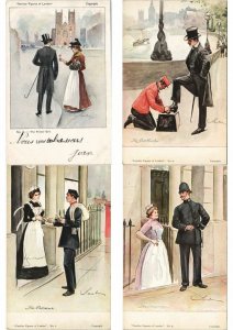 LONDON TYPES FAMILIAR FIGURINES OF LONDON 12 Vintage Postcards (L4337)