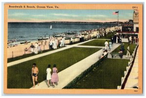 c1940's Boardwalk And Beach Ocean View Norfolk VA Unposted  Vintage Postcard