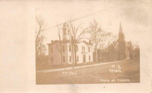 RPPC DAVENPORT NEW YORK CITY HALL & METHODIST CHURCH REAL PHOTO POSTCARD c.1910