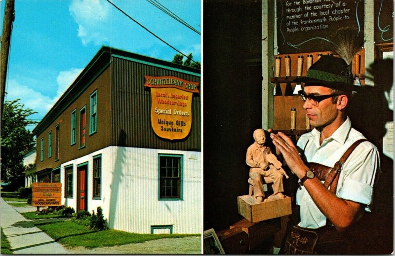 Dual View Frankenmuth Schnitzelbank Shop Michigan MI VTG Postcard UNP c1973 