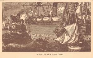 New York City~New York Bay~Sailing Ships & Steamer~from Wood Engraved Picture