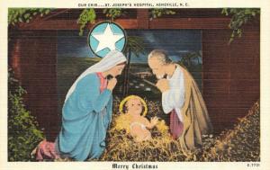 ASHEVILLE, NC North Carolina ST JOSEPHS HOSPITAL~Merry Christmas c1940s Postcard