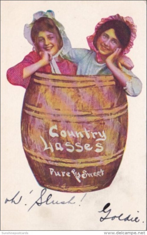 Humour Girls In Barrel Country Lasses Pure and Sweet