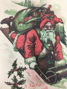 Santa Claus Sledding Sled Christmas Bag of Toys Gifts Postcard 4700