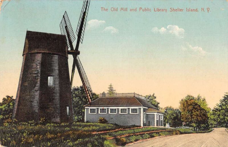 Shelter Island New York Old Mill and Public Library Vintage Postcard AA55714