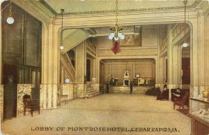 c1909 Postcard; Lobby of Montrose Hotel, Cedar Rapids IA Linn County, Posted