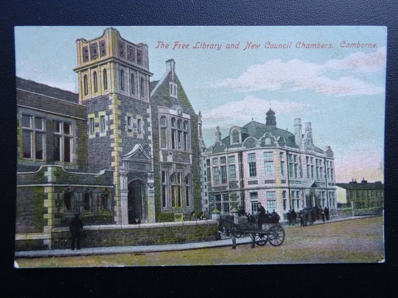 Cornwall CAMBORNE The Free Library & New Council Chambers - Old RP Postcard