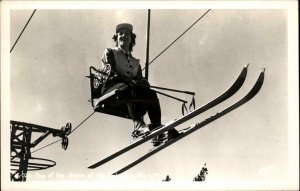 Timberline Skiing Chair Lift Woman Sawyers Real Photo Postcard