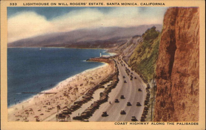 Santa Monica CA California Will Rogers Estate Light c1930-50s Vintage Postcard