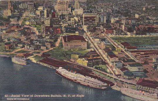 New York Buffalo Aerial View Of Downtown Buffalo At Night Artvue