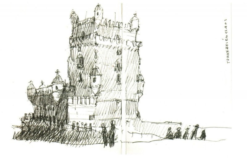 Jose Louro Belem Tower Lisbon Portugal The Art Urban Sketching, Vintage Postcard