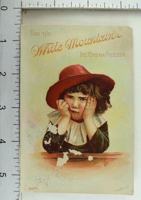 1880's White Mountain Ice Cream Freezer Cherub Victorian Trade Card P55 