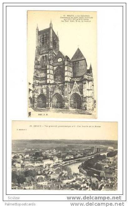 Set of 2 PCs: Panorama View & La Cathedrale, MEAUX, Seine et Marne, France 00...