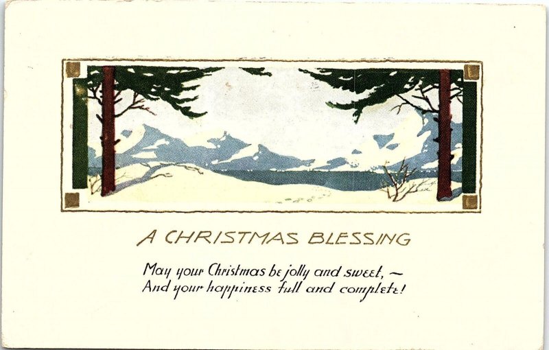 c1920 CHRISTMAS BLESSING MOUNTAIN SNOW SCENE HUDSON SOUTH DAKOTA POSTCARD 41-177