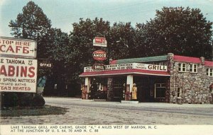 1950s Marion North Carolina Lake Tahoma Grill Cabins Amoco Gas Station Postcard