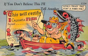 Man in a a Boat Comic Fishing Unused 