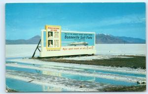 Bonneville Salt Flats Advertisement Road Sign Utah Vintage Postcard B31