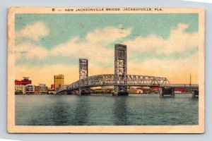 New Jacksonville Bridge Florida FL Linen Postcard PM Cancel WOB Note VTG Vintage
