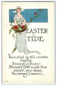 c1910's Easter Woman With Flowers Vanished Embossed Posted Antique Postcard