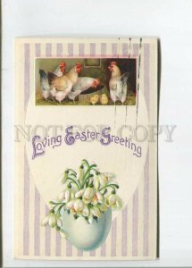 471920 EASTER Embossed EGG Chicken SNOWDROPS Vintage postcard 1910 year