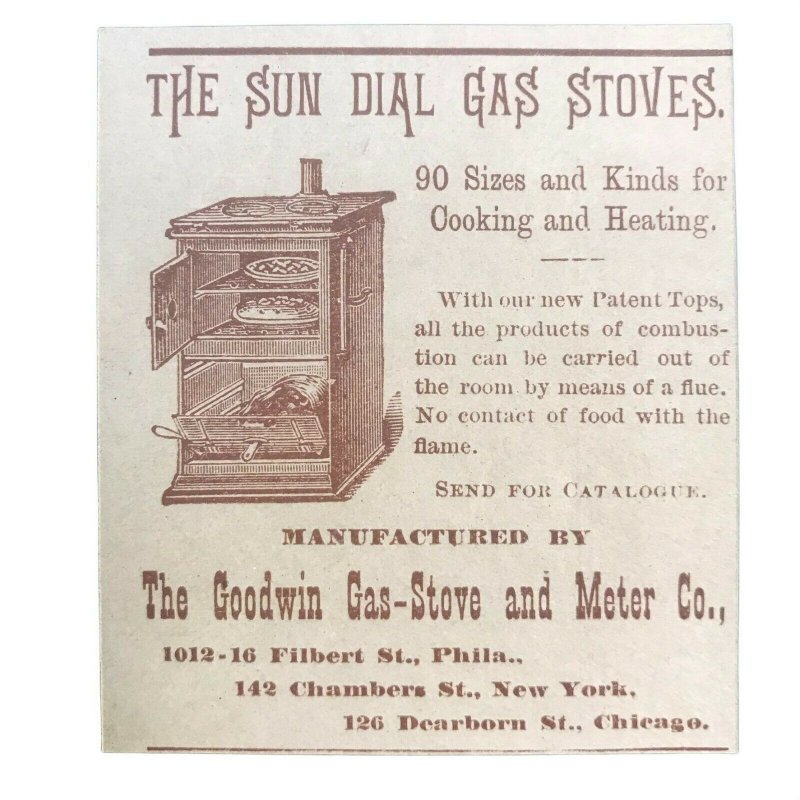 1884 Goodwin Gas-Stove and Meter Co. New York Chicago Victorian Print Ad 2V1-27