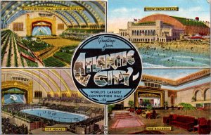 Linen Postcard Multiple Views Conventional Hall in Atlantic City, New Jersey