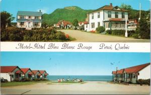 Motel Hotel Bleau Blanc Rouge Perce QC Que Multiview Vintage Postcard D48