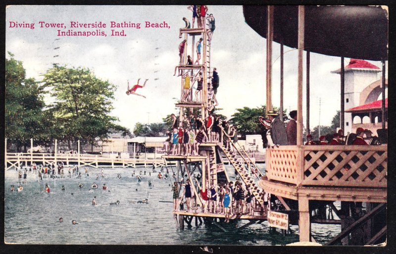 Indianapolis IN - Diving Tower at Riverside Beach  - 1910